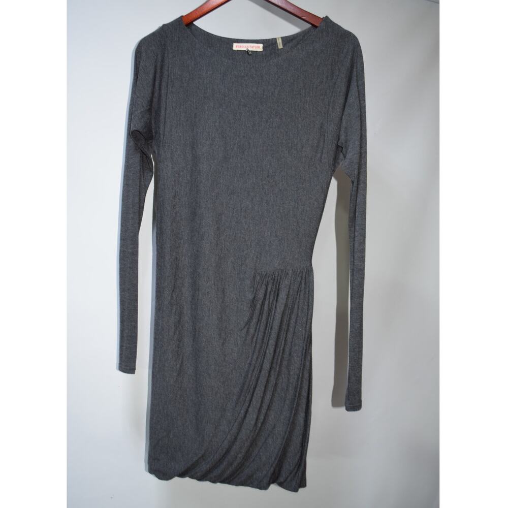 Rebecca Taylor Medium Charcoal Gray Modal Ruched Draped Long Sleeve Mini Dress - Picture 1 of 3